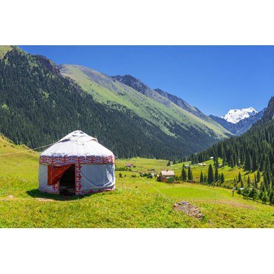 White Yurt In The Mountains Of Kyrgyzstan - Wrapped Canvas Print