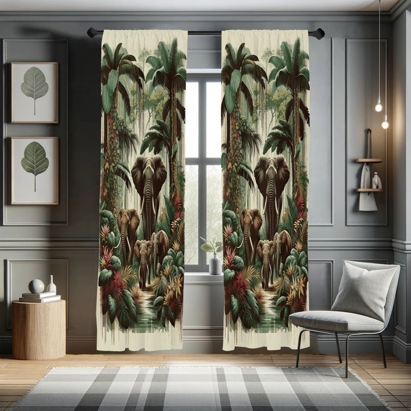 Paire de rideaux éléphant East Urban Home, L 56 po x L 63 po