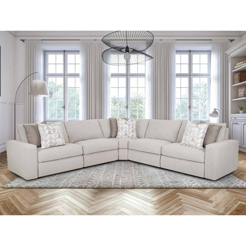 Canapé modulaire inclinable électrique 5 pièces Dehn, Polyester brun clair