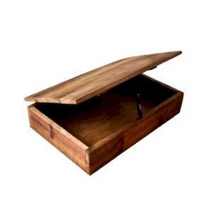 Large Shallow Wooden Storage Box With Hinged Lid & Cut-out Handles