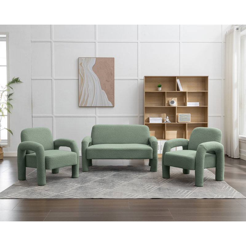 Husani 3 - Piece Living Room Set, Green Polyester Blend