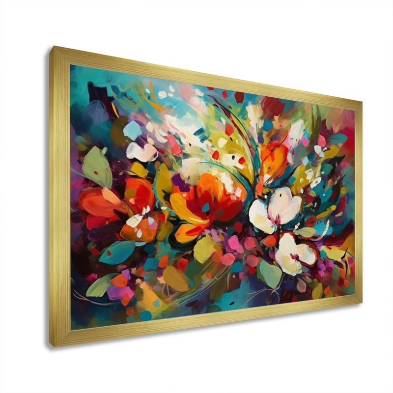 Rynette Red Vibrant Garden Symphony III - Art mural floral, Cadre doré, H 24 po x l 32 po x P 1 po