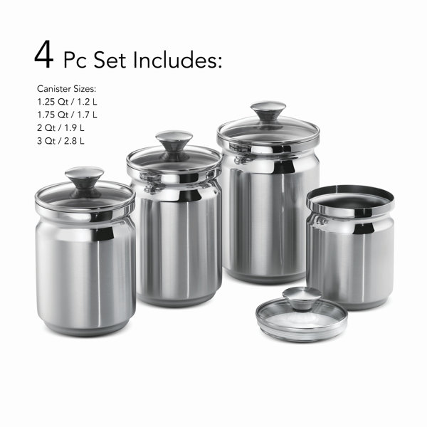Rebrilliant Stainless Steel over Glass 4 Piece Kitchen Canister