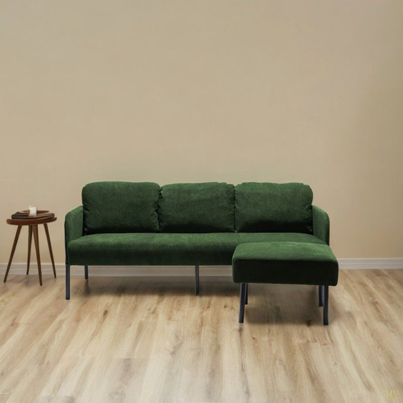 Canapé 3 places en L en polyester avec repose-pieds, Vert