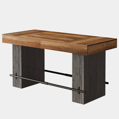 Industrial Rectangular Counter Height Pub Dining Bar Table 63-Inch Home Office Unit with Metal Footrest for Kitchen Bistro by Ebern Designs