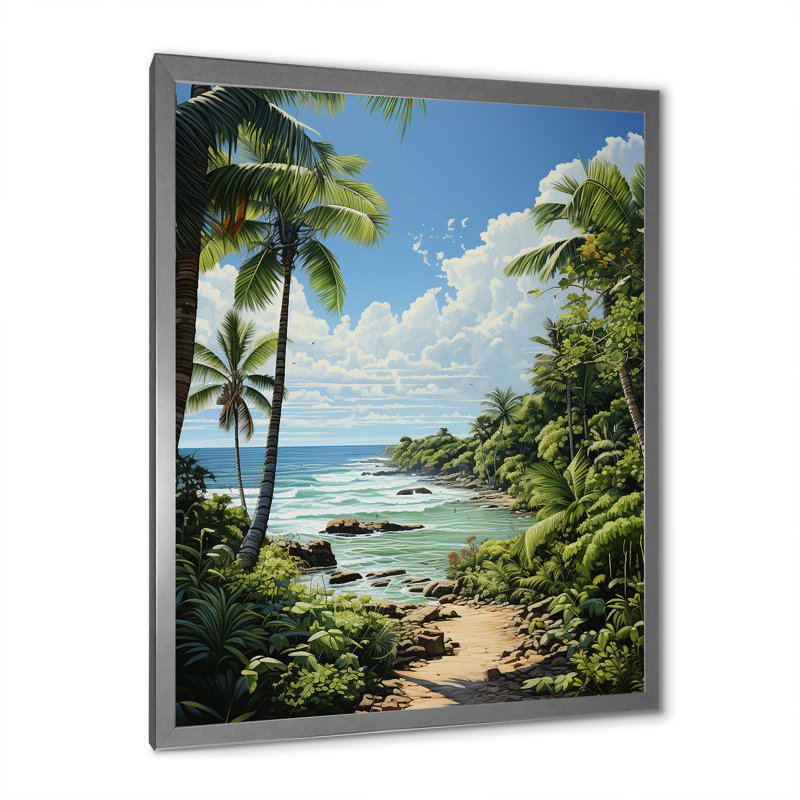 «Barok Palm Trees At The Beach III», reproduction d'art sur toile, H 44 po x l 34 po x P 1,5 po, Cadre photo argenté