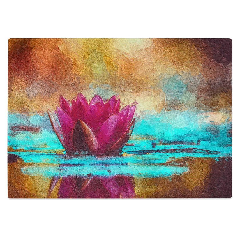 Tempered Glass Water Lily Flower Chopping Board, 39 cm W x 28.5 cm L