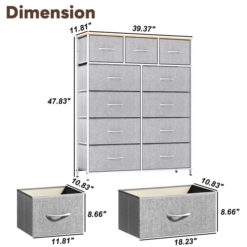 Arberesha 11 Drawer Storage Drawer, Light Gray/White