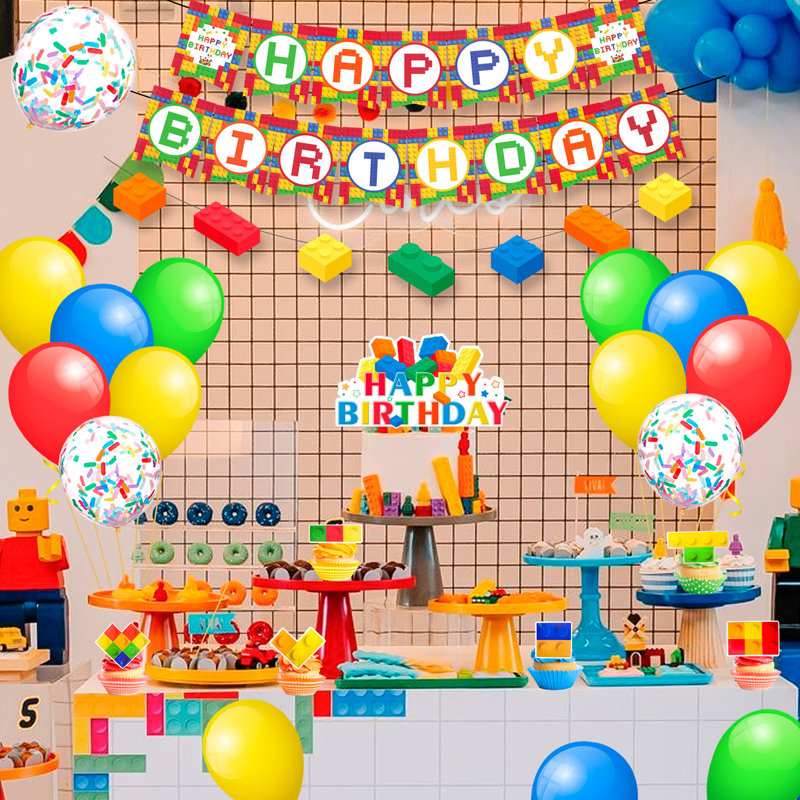 Block Party Decorations,53 Pcs Building Blocks Birthday Decorations Set