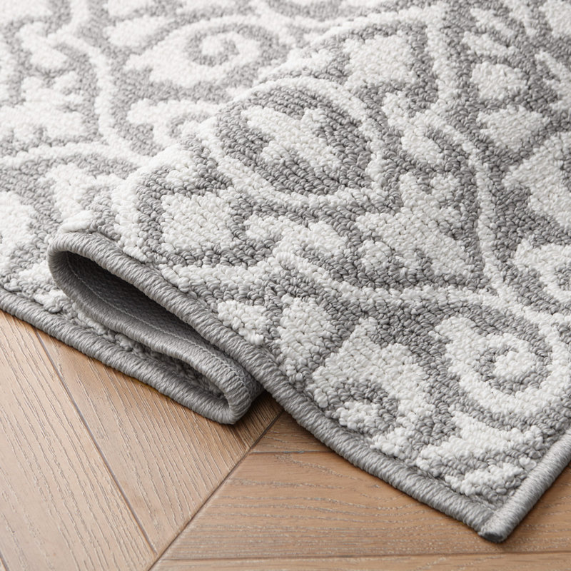 Laura Ashley Feya Two-Tone Machine Washable All Loop Tufted Rugs, Runner 2'2" x 5', Light Gray
