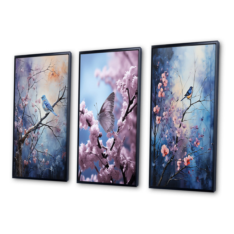 «Winter Enchanted Frost Pointillism», 3 pièces sur toile, Encadrement doré, H 20 po x l 36 po