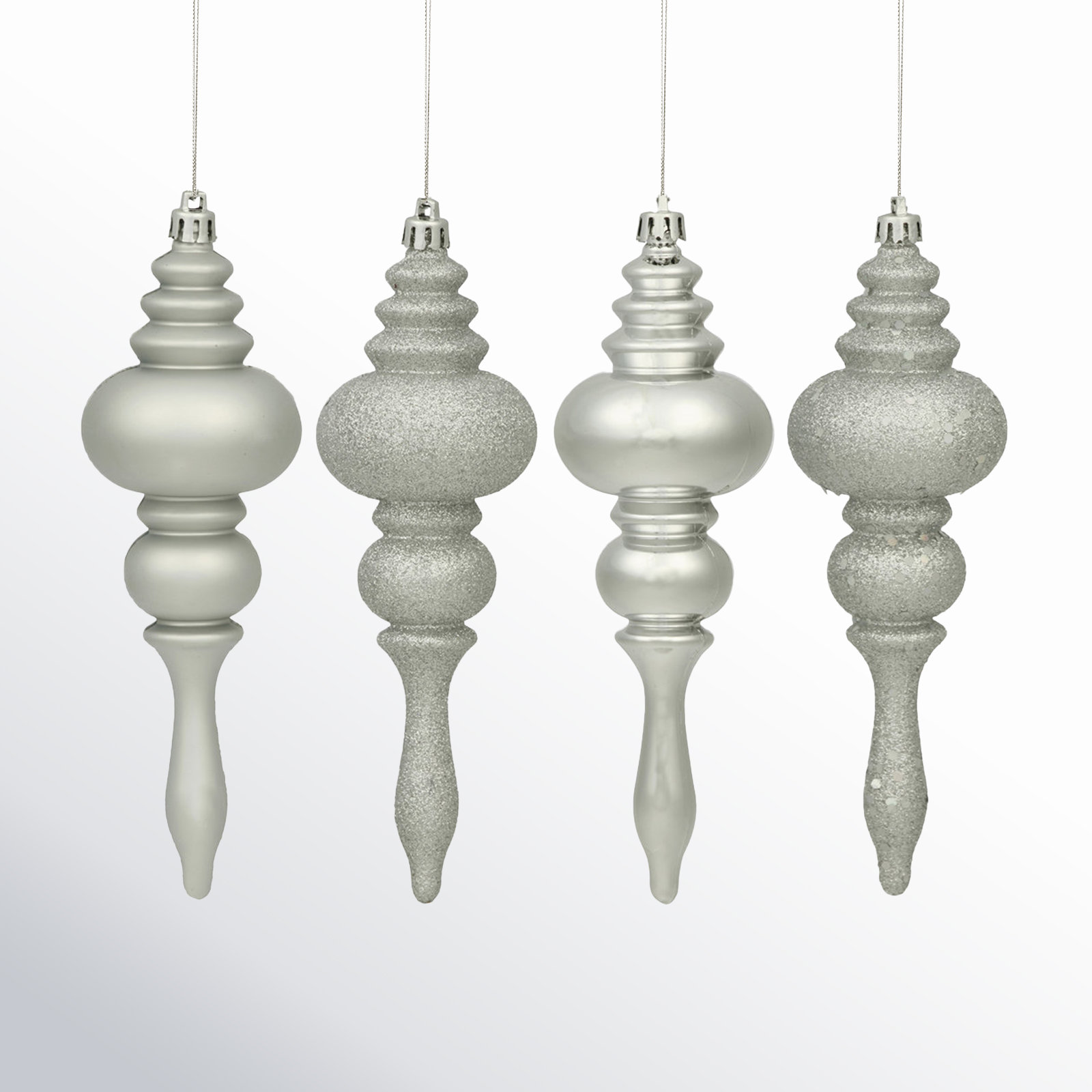 7" Shatterproof Finial Ornament, Silver Splendor