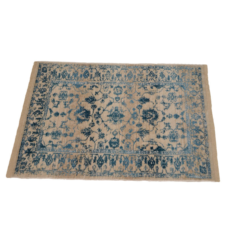 MACHINE MADE POLYESTER AREA RUGS  - Rectangle | Ivory Blue Color, Classic Oriental Traditional  Design, Low Pile Machine Made Area Rugs