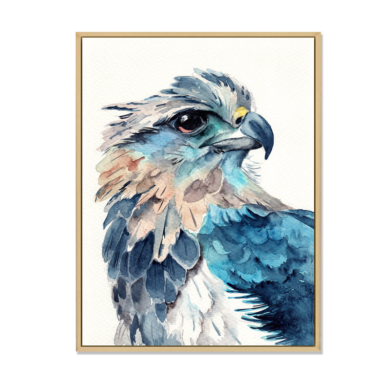 Portrait d'un aigle bleu - peinture sur toile, H 32 po x l 24 po, Cadre flottant érable
