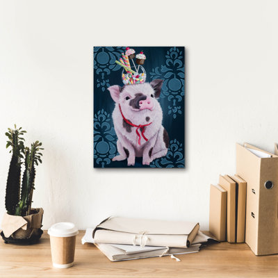  «Party Pig», art mural sur toile 12 po x 16 po par Heather