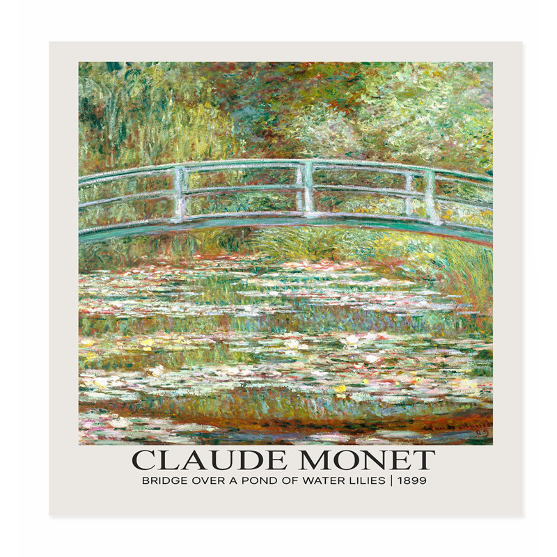 Architecture et bâtiments, pont Claude Monet au-dessus d'un étang de nénuphars, reproduction d'art classique sans cadre