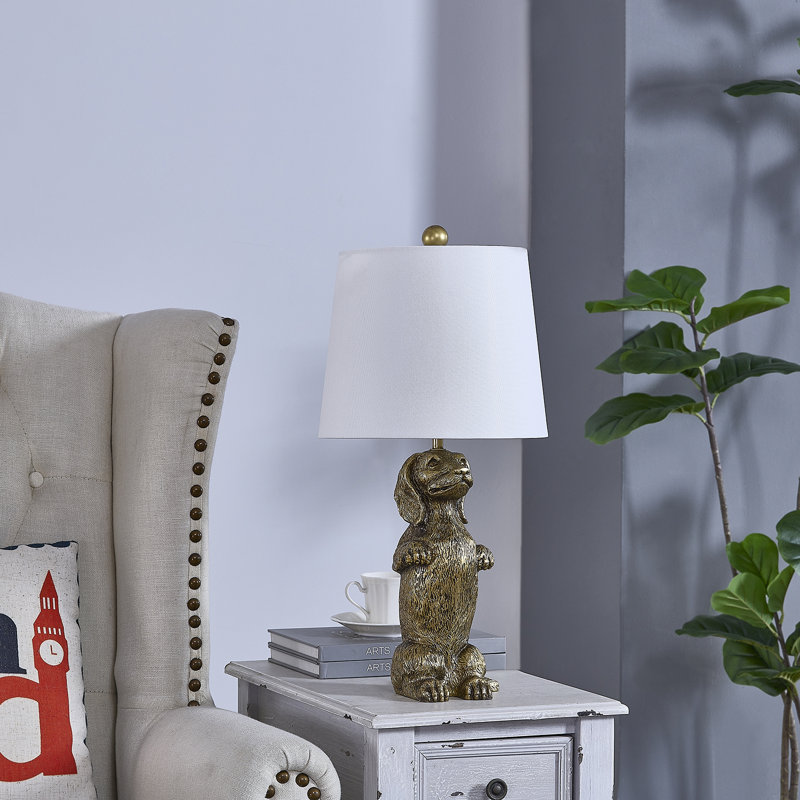 22.5"H Gold Resin Dachshund Table Lamp With Shade, Gold, White
