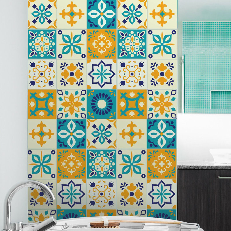 Carreau de terrain pelez et collez en PVC 6 po x 6 po, Yellow/Blue