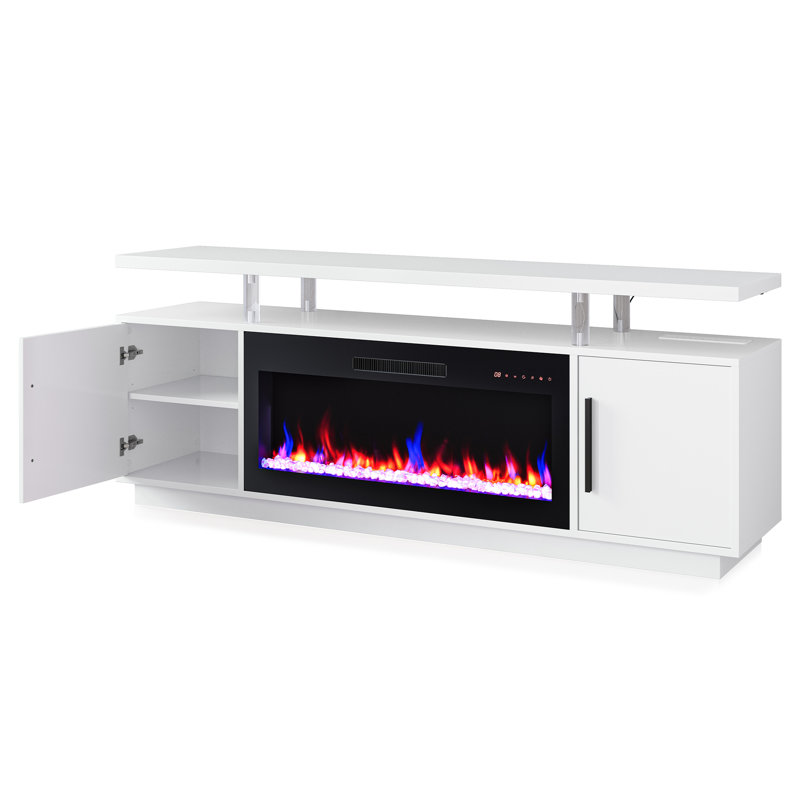  Meuble télé 70 po pour téléviseur de 75 po ou moins Blakelee, meuble multimédia avec foyer électrique inclus, 70", Blanc