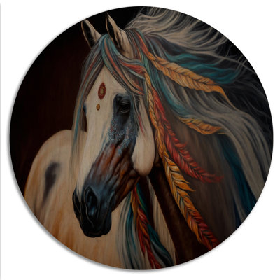 Cheval amérindien coloré I - Art mural moderne en bois - Bois de pin naturel