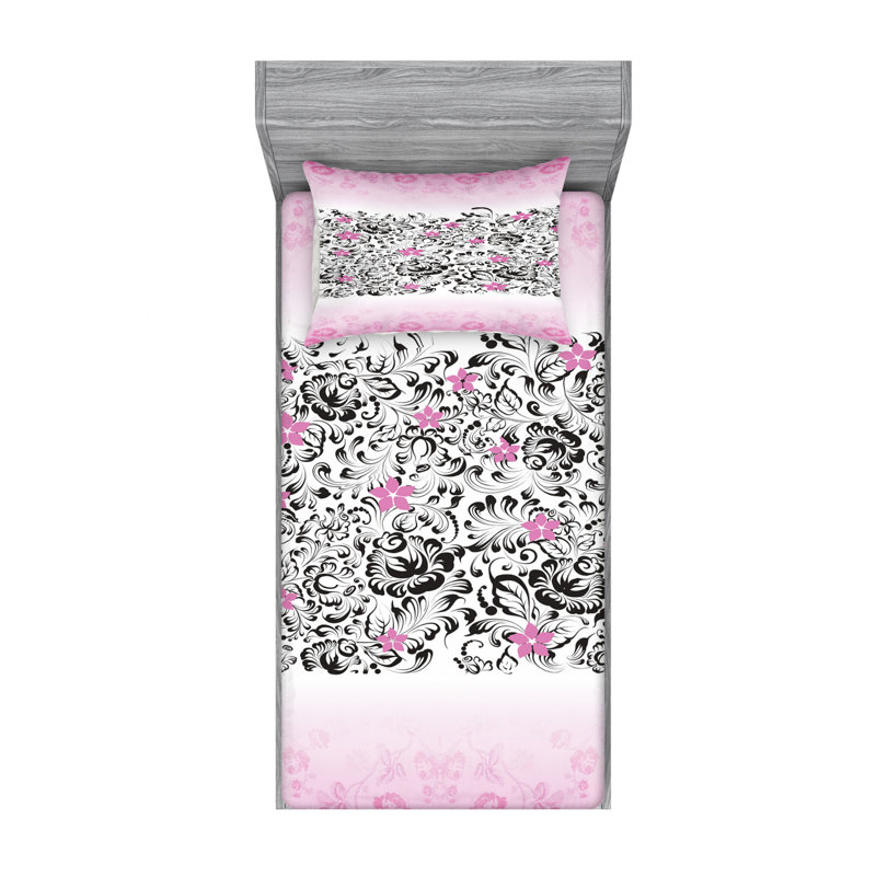 Microfiber Floral Sheet Set, Twin XL Sheet Set + Fitted Sheet + 1 Pillowcase
