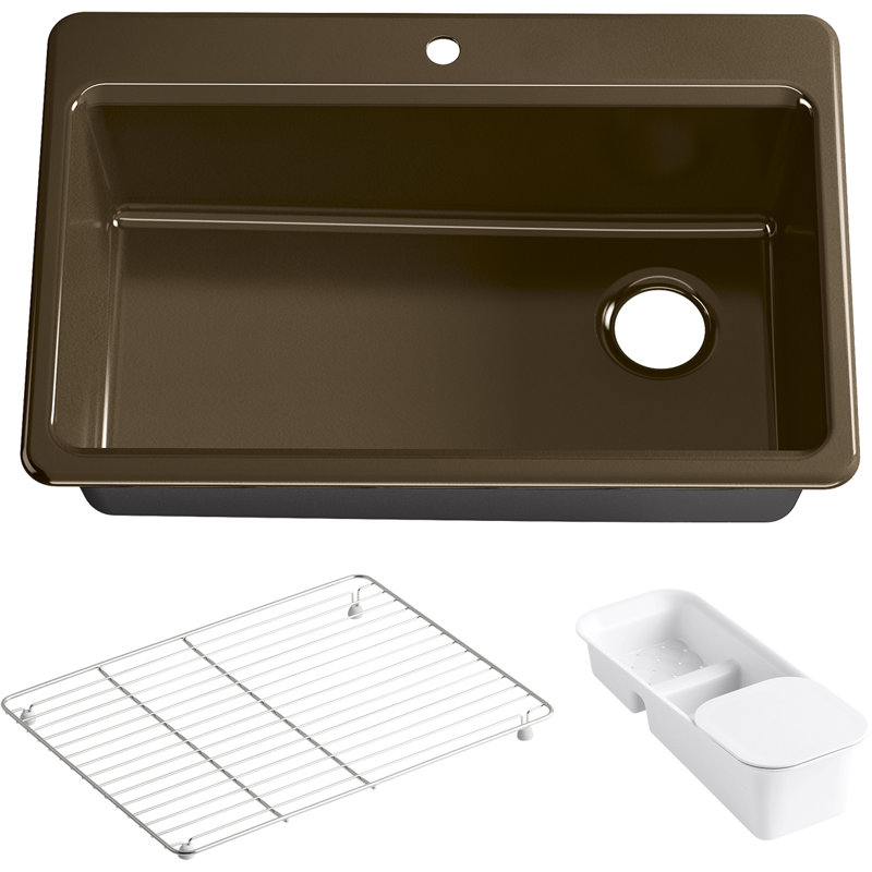 Riverby™ Single-Bowl Top-Mount Kitchen Snk with Accessories, 3 hole, Black/Tan