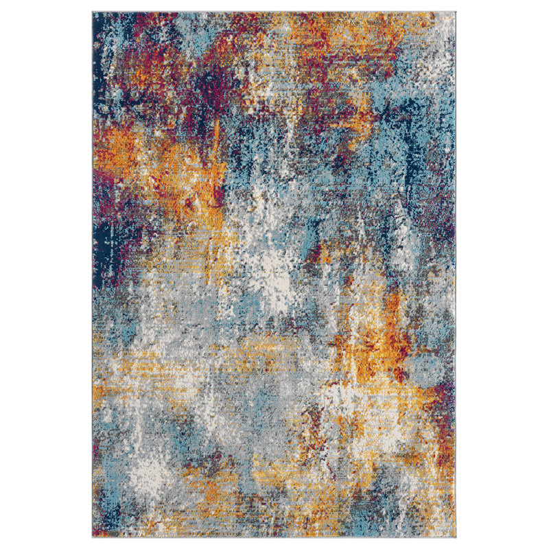 Athena Modern Living Room Area Rug – Cut Pile Weaving - Jute Backing- Abstract Design Low Pile Rug, Multi Coloured,