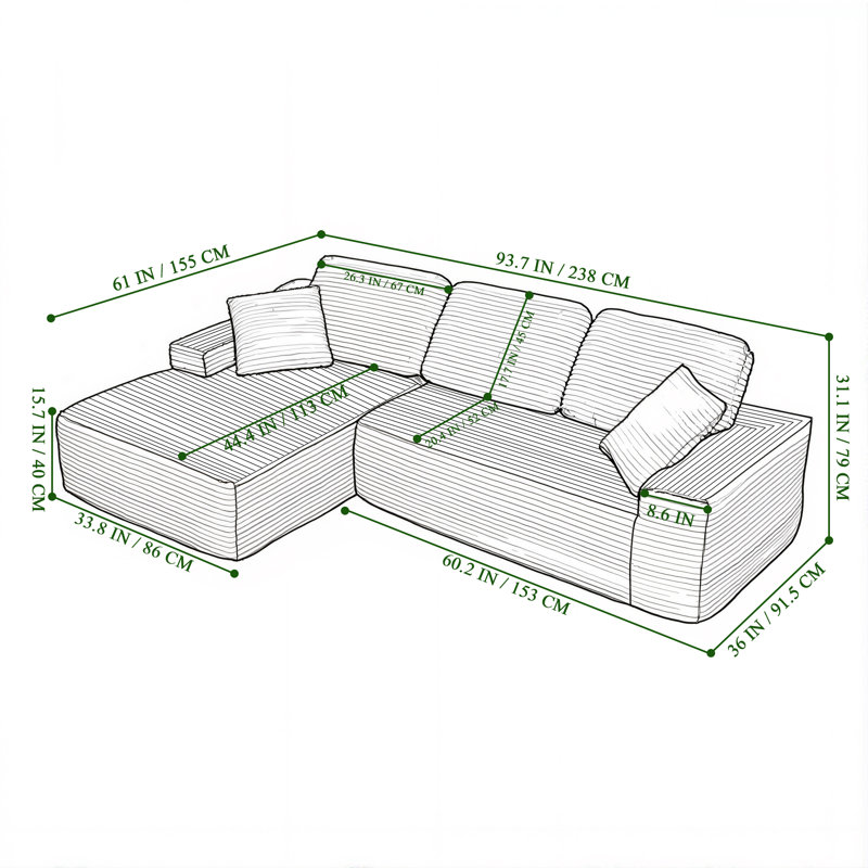 93.7 " Corduroy Sofa, Green