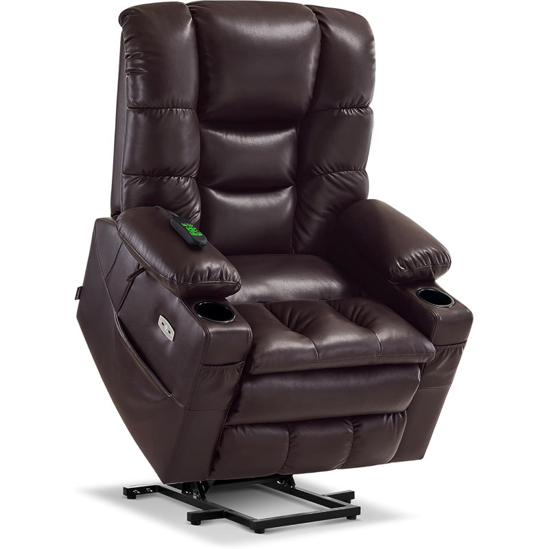 Platz Dual Motor Power Recliner Lift Chair with Massage and Dual Heating, Adjustable Headrest, Faux Leather