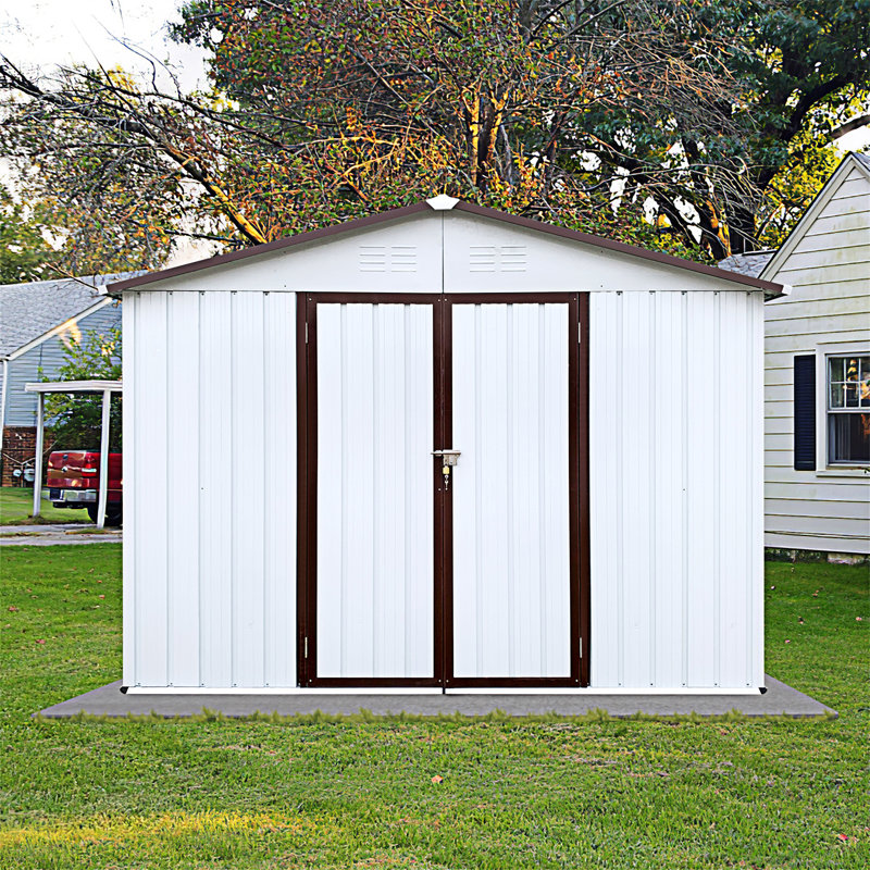 Metal garden sheds outdoor storage sheds, 75.6"H x 99.6"W x 70.9"D, White