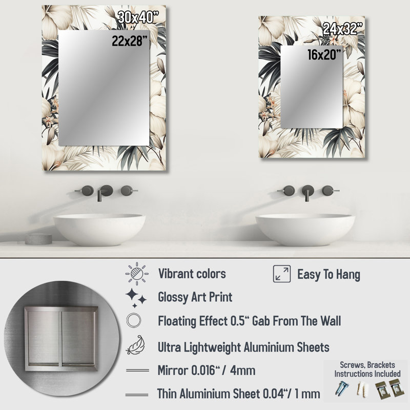 Motif tropical Carlston neutre zen - miroir tropical, miroir mural décoratif tropical, impression d'art en métal