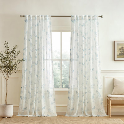 Lenox Butterfly Meadow Toile Printed Window Curtain, Blue - 52"W x 84"L