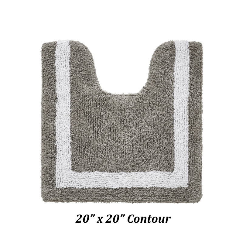 Tapis de bain réversible 100% coton Widman, doux et super absorbant, lavable à la machine, Gris / Blanc