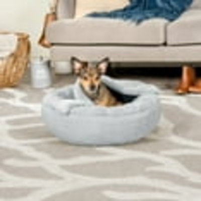 Plush & Performance Linen Hooded Donut Dog & Cat Bed, Mist Gray, Xsmall - 20"