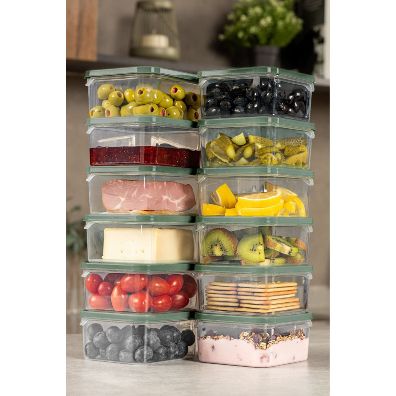 Durable Storage Box Set (12 Pieces), Green, 3.5 x 4.1 x 2.2 inches | 100% Plastic, 11.8 fl oz Capacity Each | Dishwasher Safe, Ideal for Organizing Kitchen, Office, & Craft Supplies, Versatile and Space-Saving Design