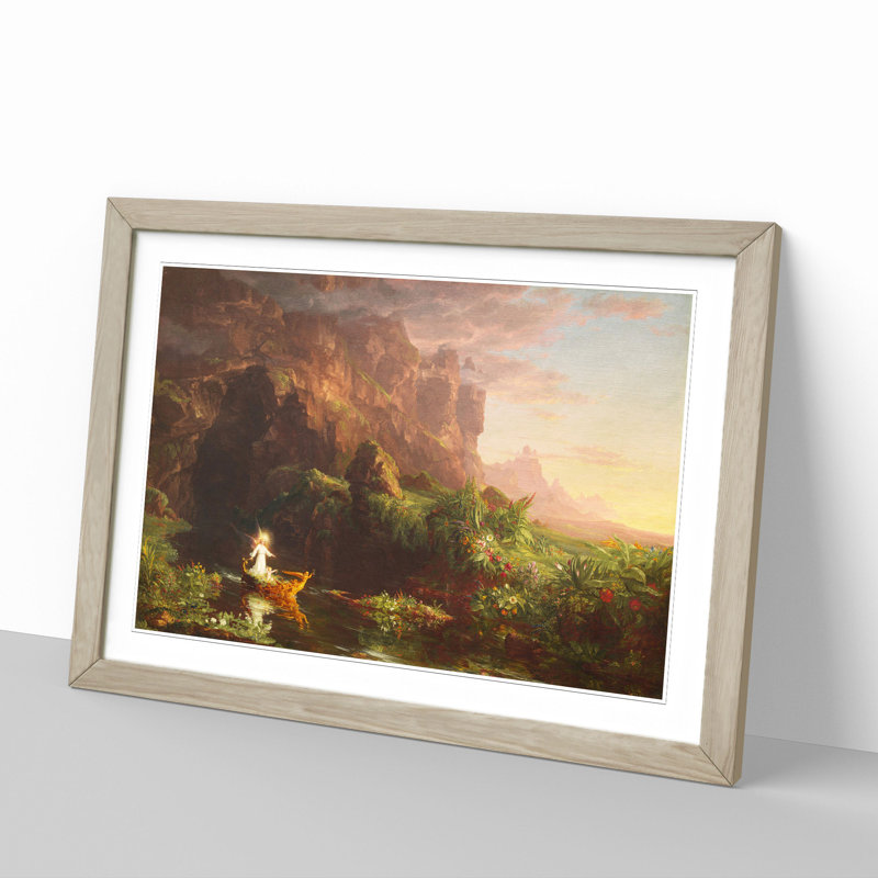 The Voyage of Life Childhood by Thomas Cole - Picture Frame Painting, 48cm H x 65cm W x 2cm D, Oak
