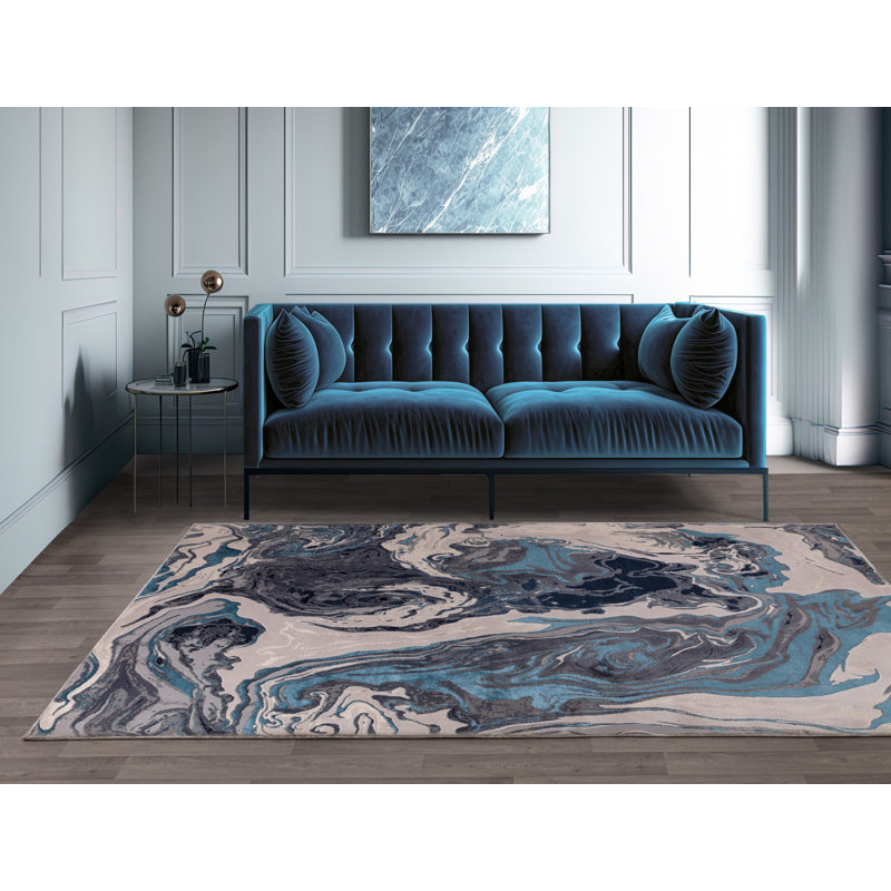 Aurora AU18 Ocean Metallic Blue Area Rug, Rectangle 160 x 230cm