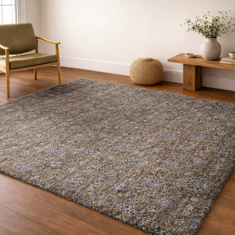 Tapis floral à poils longs de qualité supérieure lavable à la machine ADS702, Chocolat, 5 pi x 7 pi 6 po