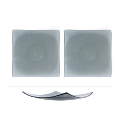 Glass Dinnerware 7.75" x 7.75" Square Charcoal Glass Plate (Set of 2)