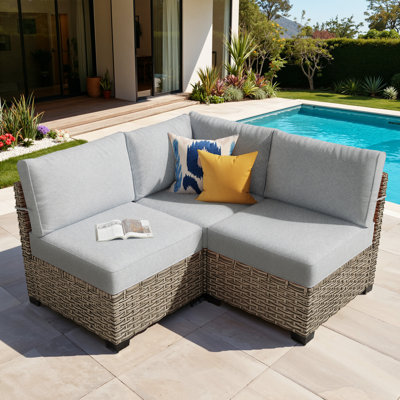 Ensemble de conversation modulaire d'extérieur en osier avec coussins, ensemble de 2 pièces Carolle