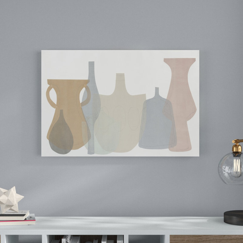 «Soft Pottery Shapes III» par Rob Delamater - peinture sur toile tendue, H 24 po x l 36 po