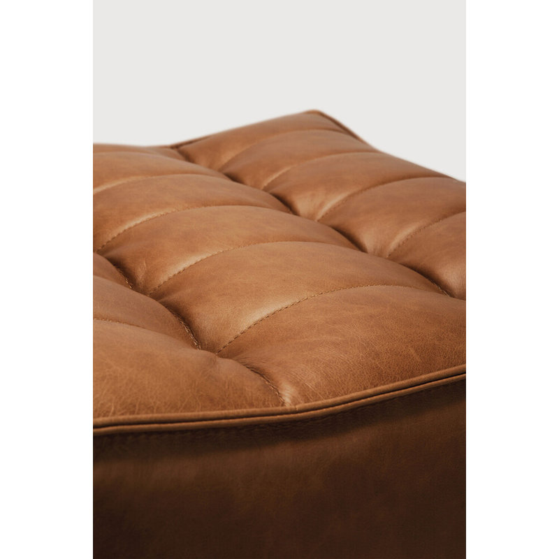 N701 Square Leather Ottoman, Old Saddle