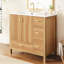 Meuble-lavabo de 36 pouces avec structure en bois massif, 2 portes à fermeture douce et poignées dorées pour salle de bain élégante et silencieuse.
