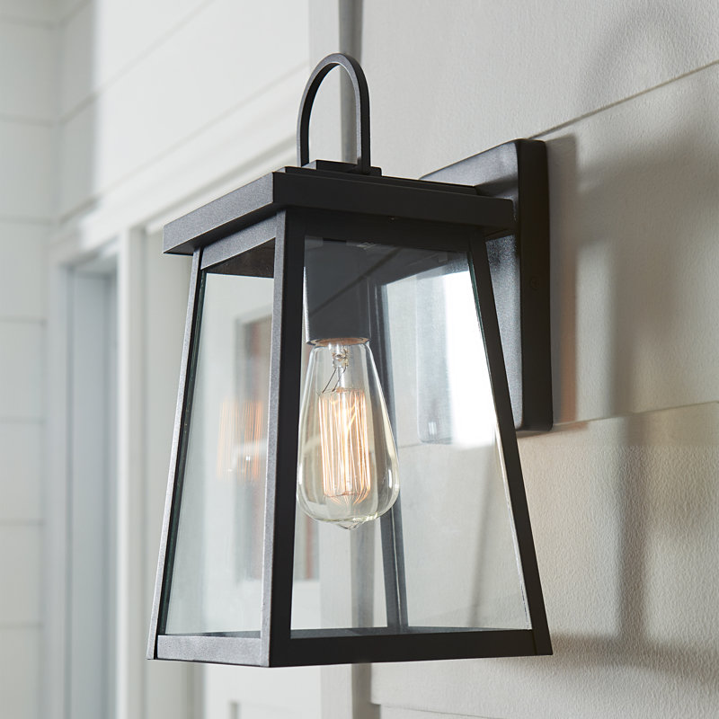 Founders - Light Outdoor Wall Lantern, Black, 14.25" H x 7" W x 8" D