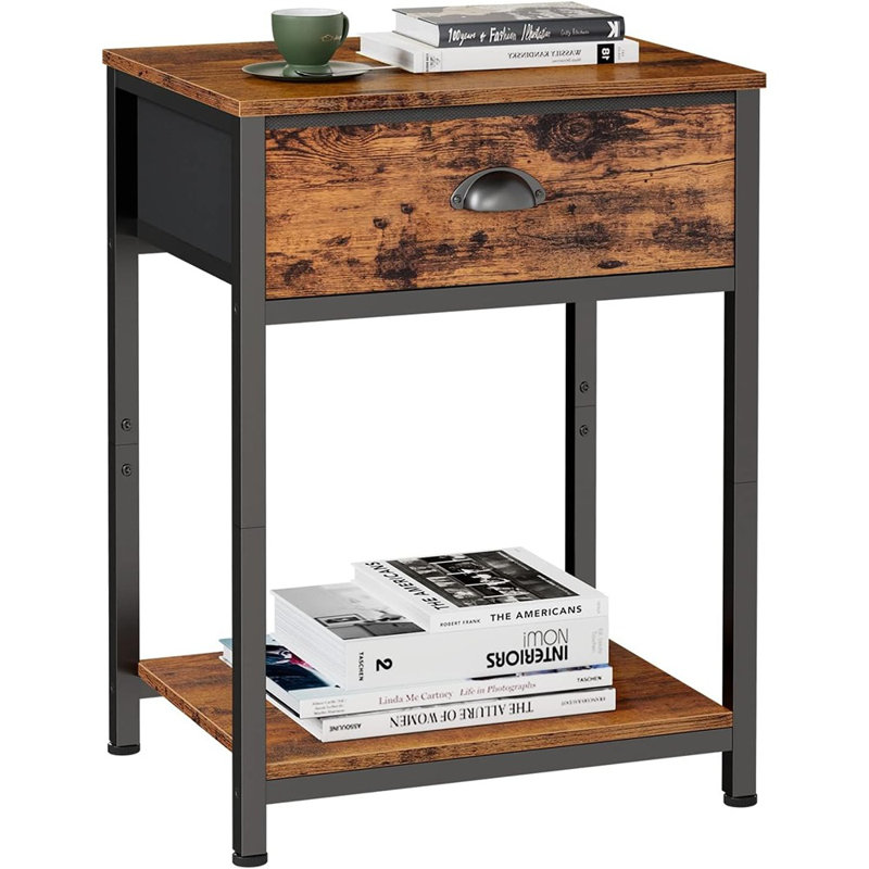  Table de chevet industrielle à 2 niveaux, organisateur de table de chevet pour chambre à coucher de salon