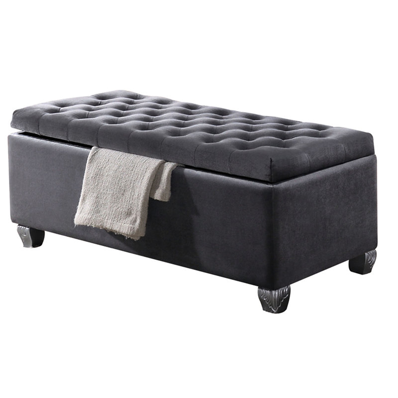 Banc de velours gris pour la chambre à coucher - Rangement relevable à la mode et pratique moderne et élégant