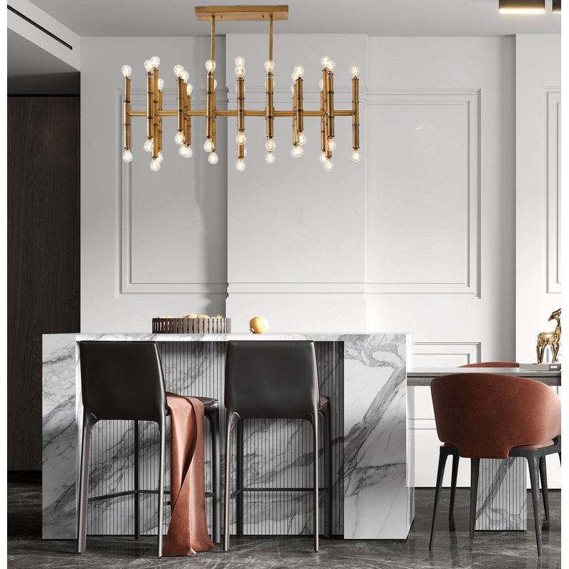 Modern 42 Light Gold Bamboo Chandelier, Antique Brass