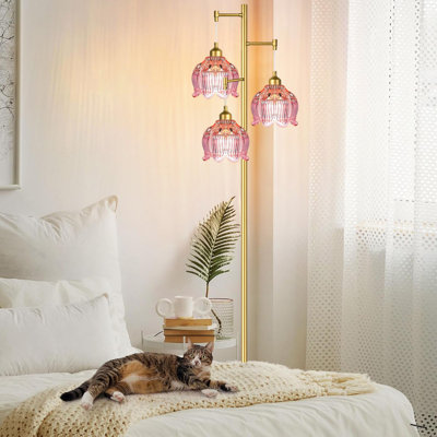 Lampadaire en verre pour salon, chambre, style moderne mi-siècle, avec abat-jour en laiton doré, idéal pour un effet floral. Abat-jour élégant et raffiné, parfait pour un style bohème champêtre.