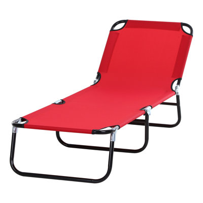 Chaise longue pliante Outsunny avec dossier inclinable à 5 niveaux, chaise longue d'extérieur en acier pour piscine, plage et patio, rouge