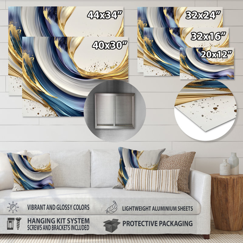 Golden Silence of Minimal Marble Waterfall III - Art mural abstrait en métal minimalisme, H 34 po x l 44 po